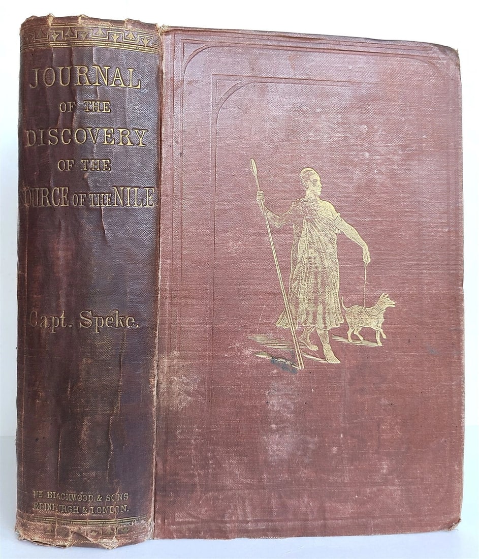 1863 JOURNAL OF DISCOVERY OF SOURCE OF NILE ANCIENT ILLUSTRATED IN ENGLISH: Year/Century: 19th century Language: English Subject: Illustrated Binding: Cloth Description: Journal of the Nile's source discoveries. Edinburgh and London, Blackwood; 1863 by SPEKE, John Hanning; 6 