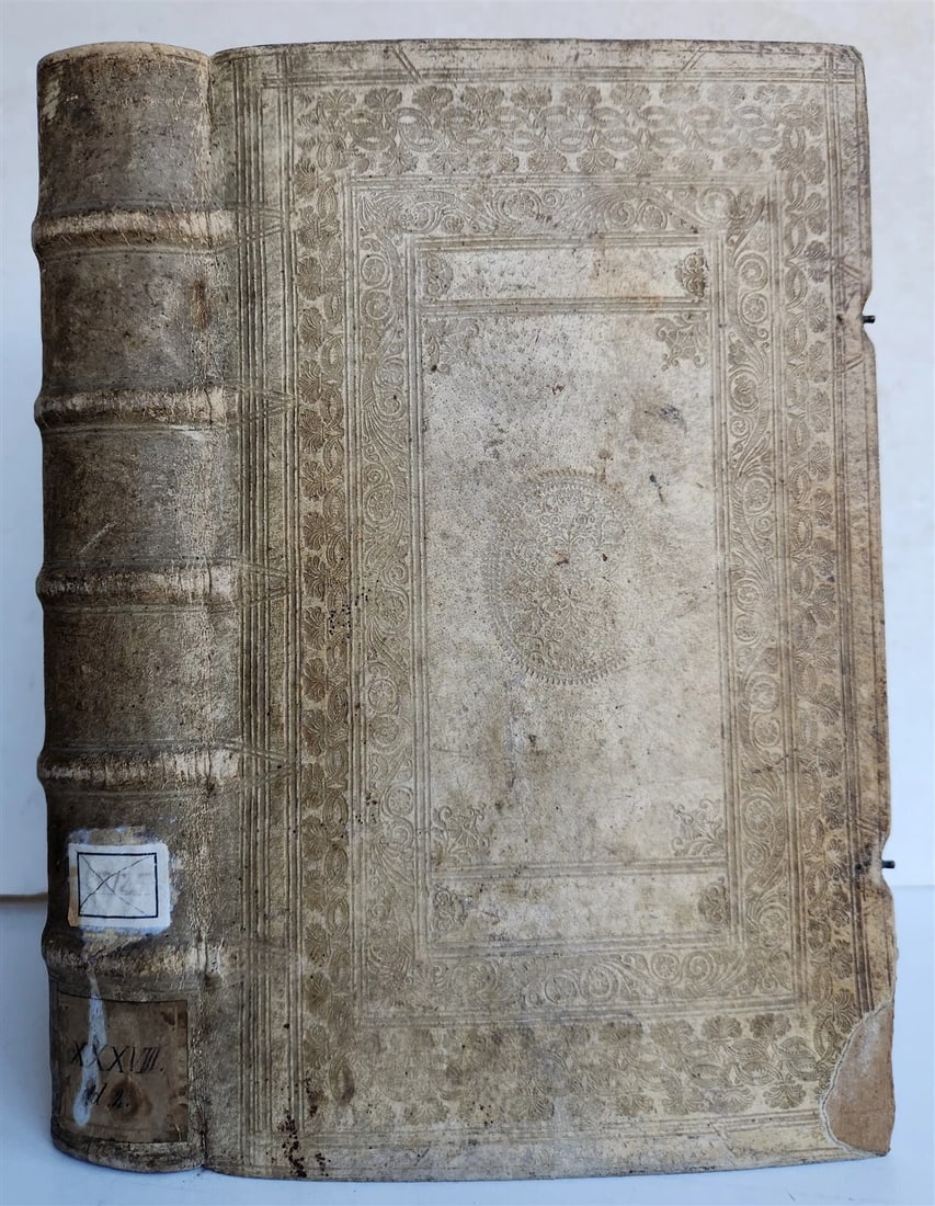 PAUL LAYMANN'S 1709 THEOLOGY, AN OLD BLIND-STAMPED PIGSKIN BOUND FOLIO: Year/Century: 18th century Language: Latin Subject: History Binding: Vellum Description: Pauli Laymanni, Theologia Moralis, ed. novissima, two sections in one volume, Mainz, 1709. 435, 437 pages., 50 