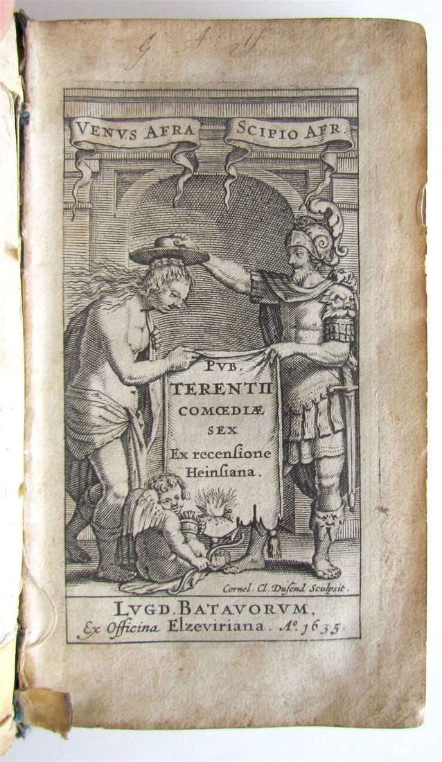 1635 ELZEVIR PRESS TERENCE COMEDIES POETRY ANCIENT VELLUM BINDING: Year/Century: 17th century Language: Latin Subject: Literature & Fiction Binding: Vellum Description: Terentius Afer, P. Comoediae Sex Lugduni Batavorum, Elzeviriana; 1635; original vellum bound, engr