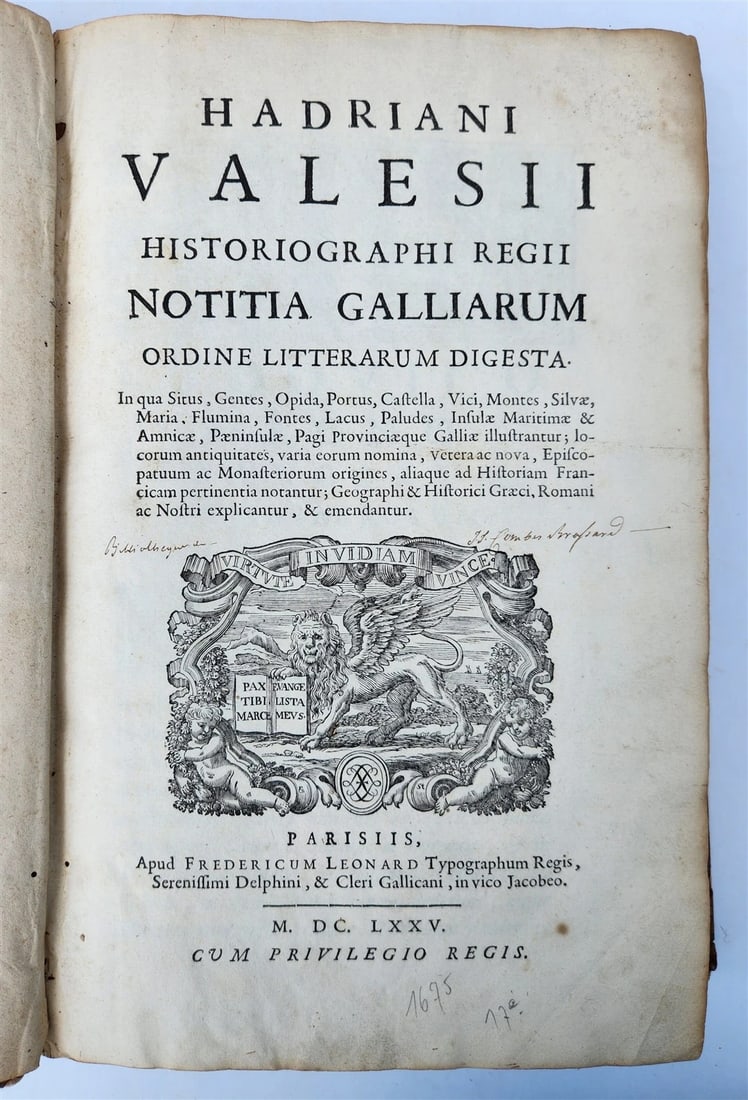 HADRIAN VALESIUS NOTITIA GALLIARUM ORDINE LITTERARUM DIGESTA ANCIENT FOLIO, 1675 (1 of 9)