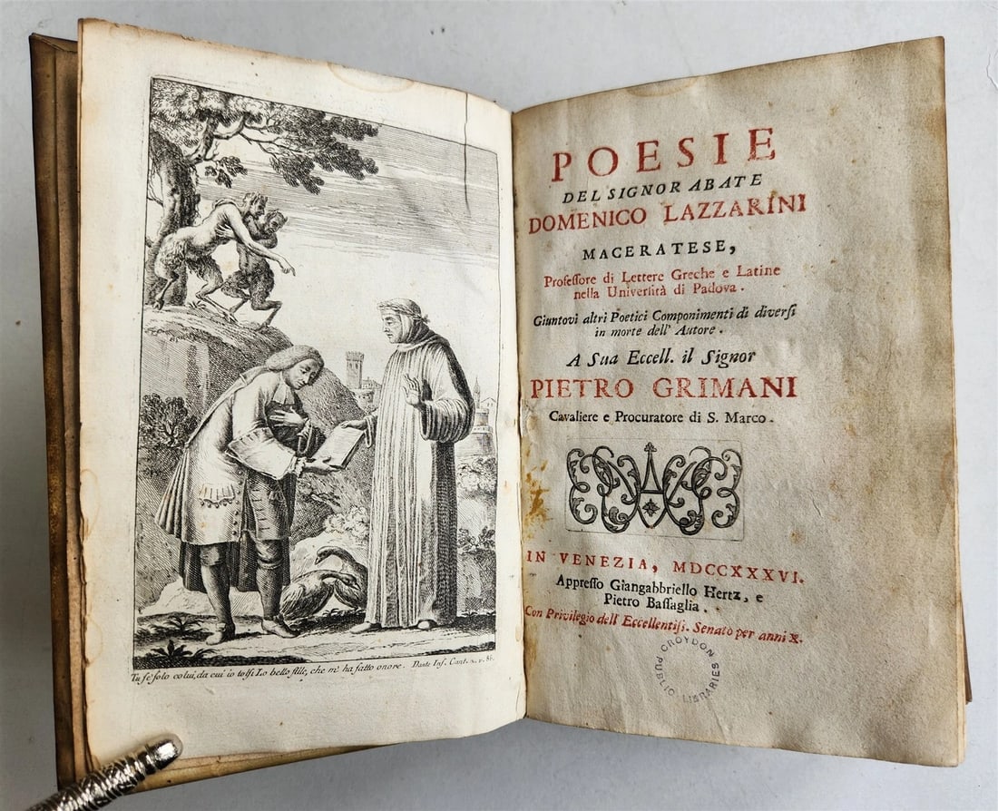 1736 SIGNOR ABATE DOMENICO LAZZARINI'S ANCIENT POETRY, BOUND IN VELLUM (1 of 9)