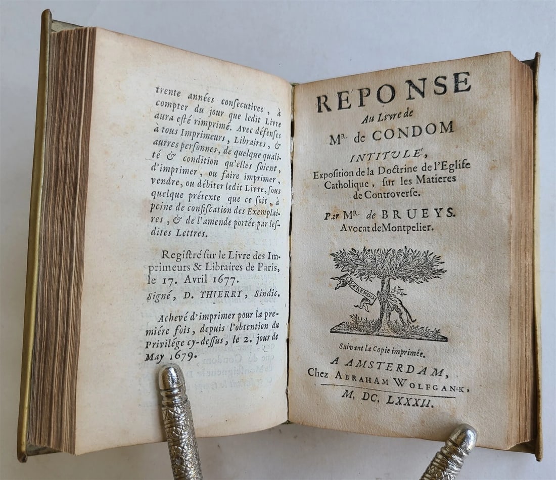 1681 EXPOSITION OF THE EGLISE CATHOLIQUE ANTIQUE THEOLOGY VELLUM DOCTRINE: Year/Century: 17th century Language: French Subject: Religion & Spirituality Binding: Vellum Description: EXPOSITION de la DOCTRINE DE L'EGLISE CATHOLIQUE Paris; 1681 Bound with: REPONSE au Livre de M