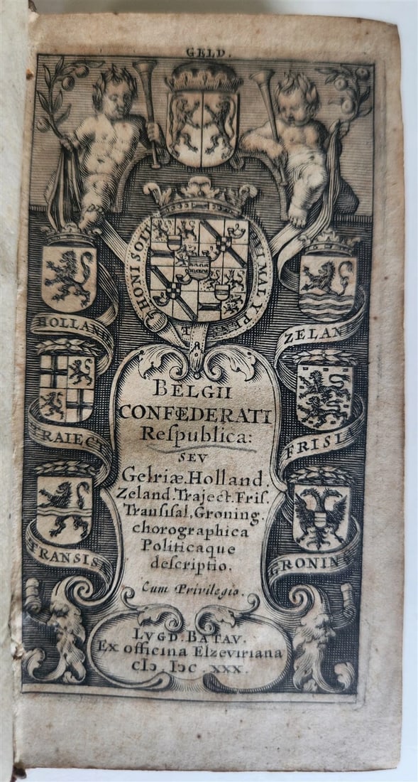 1630 BELGII CONFEDERATI RESPUBLICAN OLD ELZEVIER PRESS FROM BELGIUM'S HISTORY: Year/Century: 17th century Language: Latin Subject: History Binding: Leather Description: BELGII REPUBLIC CONFEDERATIA Lugduni Batavorum (Lyon): Ex officina Elzeviriana; 1630; 4 volumes, 359 pages; or