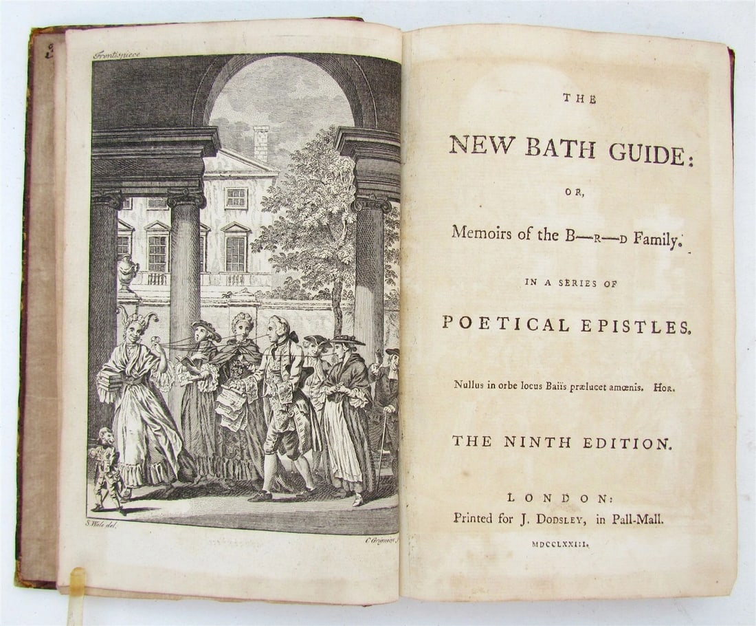 CHRISTOPHER ANSTEY'S 1773 BOOK THE NEW BATH GUIDE: ANTIQUE POETRY IN ENGLISH: Year/Century: 18th century Language: English Subject: Literature & Fiction Binding: Leather Description: The new Bath guide or, Memoirs of the B--r--d family. In a series of poetical epistles .. by Ch