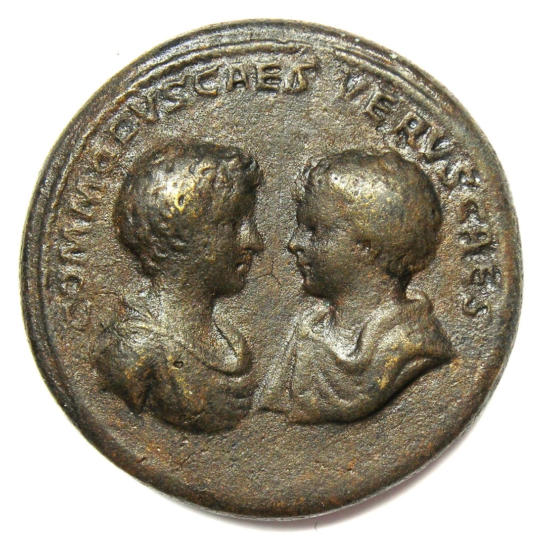 COMMODUS AND ANNIUS VERUS AE MEDALLION: Commodus and Annius Verus AE Medallion Year: 166 AD Denomination: Medallion Country of Origin: Italy Accessories: None Accessories Notice: When purchasing pre-owned goods, please refer to the photos