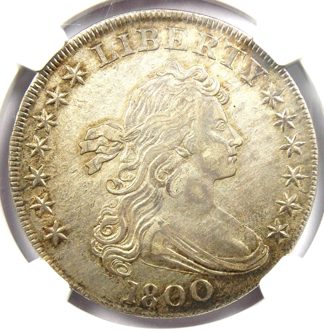 1800 DRAPED BUST SILVER DOLLAR $1 COIN: 1800 Draped Bust Silver Dollar $1 Coin Year : 1800 Denomination : $1 Country of Origin : United States Accessories: None Accessories Notice: When purchasing pre-owned goods, please refer to the photos