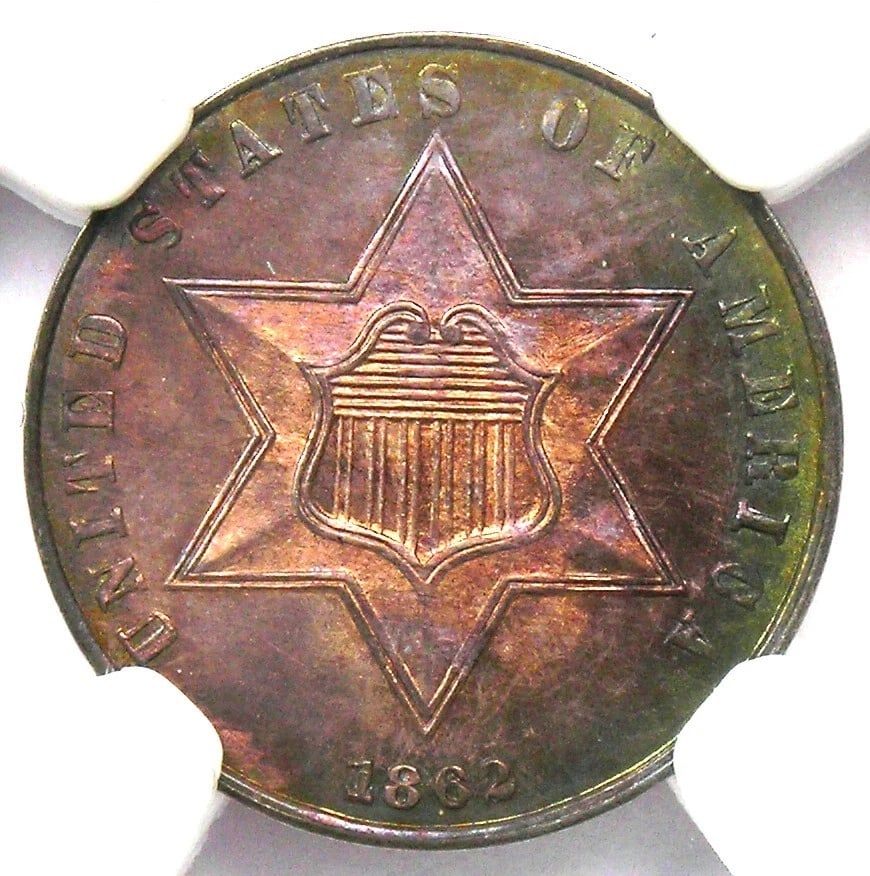 1862 THREE CENT SILVER COIN 3CS - 3