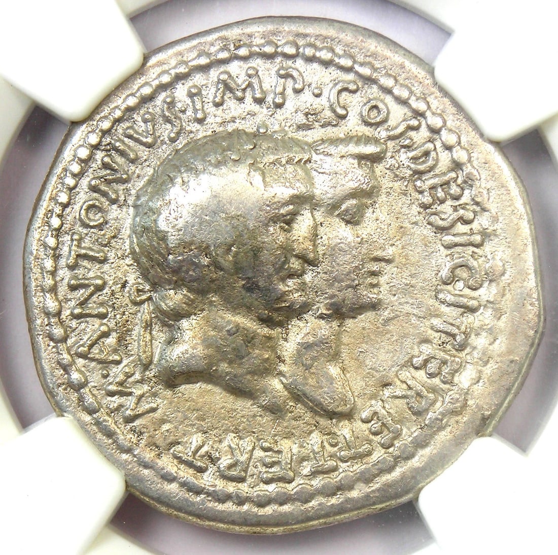MARC ANTONY AND OCTAVIA SILVER AR CISTOPHORUS COIN: Marc Antony and Octavia Silver AR Cistophorus Coin Year: 39 BC Denomination: Cistophorus Country of Origin: Italy Accessories: None Accessories Notice: When purchasing pre-owned goods, please refer to