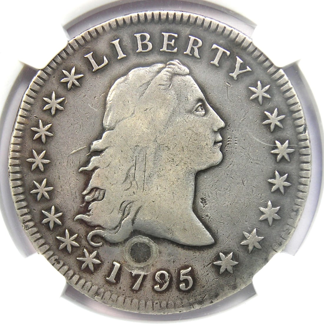 1795 FLOWING HAIR SILVER DOLLAR $1 COIN: 1795 Flowing Hair Silver Dollar $1 Coin Year : 1795 Denomination : $1 Country of Origin : United States Accessories: None Accessories Notice: When purchasing pre-owned goods, please refer to the photo