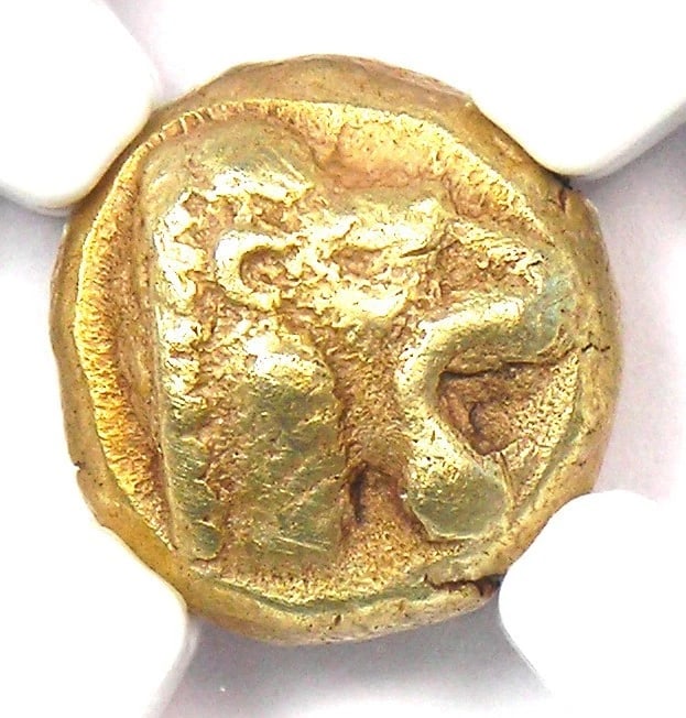 LESBOS MYTILENE EL HECTE LION HEKTE ELECTRUM COIN: Lesbos Mytilene EL Hecte Lion Hekte Electrum Coin Year: 521 BC Denomination: Hecte Country of Origin: Greece Accessories: None Accessories Notice: When purchasing pre-owned goods, please refer to the 