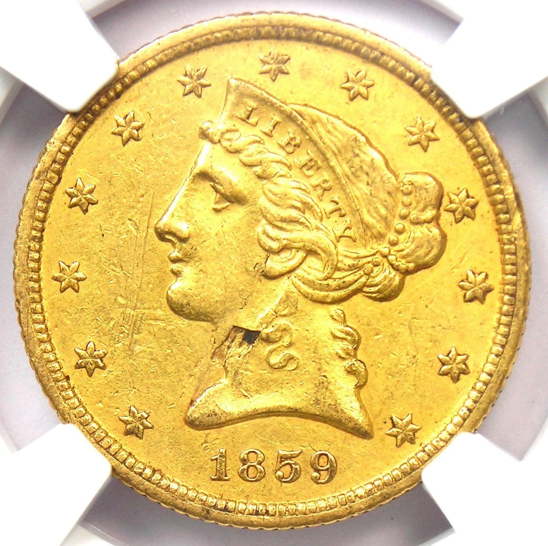 1859-C LIBERTY GOLD HALF EAGLE $5 - RARE CHARLOTTE GOLD COIN (1 of 3)