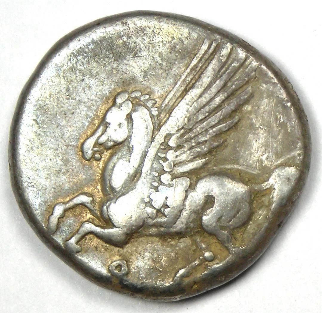 GREEK CORINTH AR SILVER STATER COIN: Greek Corinth AR Silver Stater Coin Year: 370 BC Denomination: Stater Country of Origin: Greece Accessories: None Accessories Notice: When purchasing pre-owned goods, please refer to the photos of the