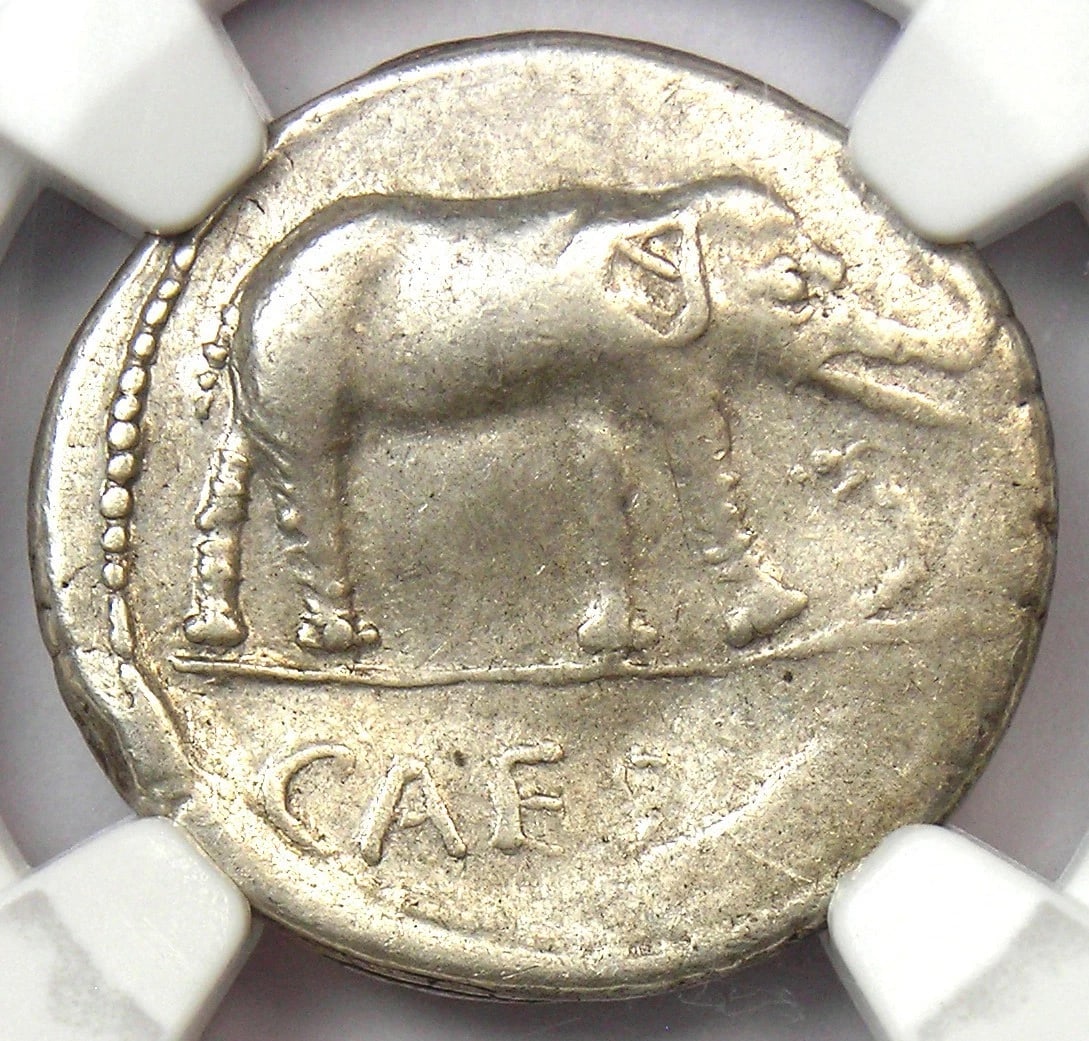 JULIUS CAESAR AR DENARIUS SILVER ELEPHANT COIN (1 of 3)