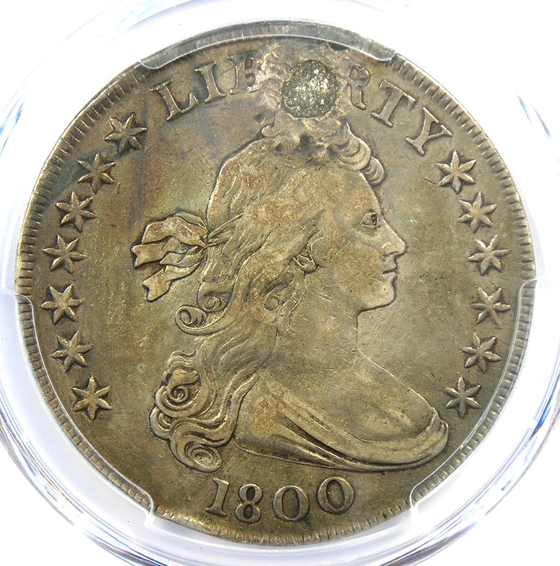 1800 DRAPED BUST SILVER DOLLAR $1 COIN: 1800 Draped Bust Silver Dollar $1 Coin Year : 1800 Denomination : $1 Country of Origin : United States Accessories: None Accessories Notice: When purchasing pre-owned goods, please refer to the