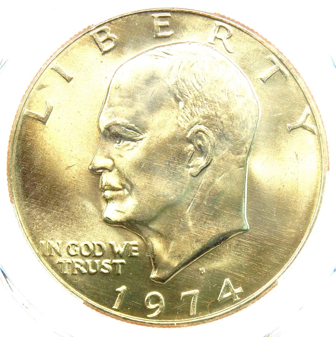 1974-D EISENHOWER DOLLAR IKE $1 COIN: 1974-D Eisenhower Dollar Ike $1 Coin Year: 1974 Denomination: $1 Country of Origin: United States Accessories: None Accessories Notice: When purchasing pre-owned goods, please refer to the photos of
