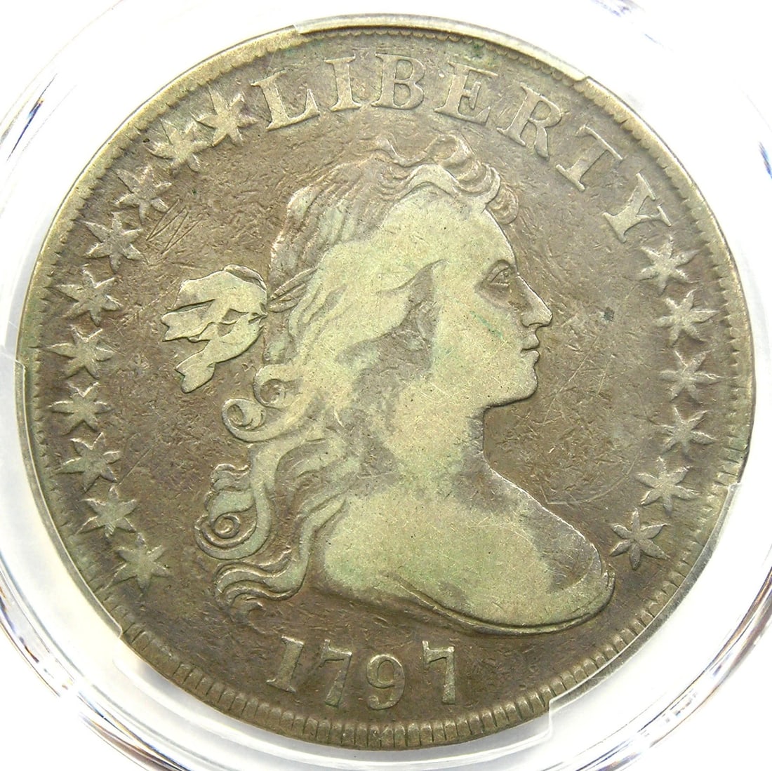 1797 DRAPED BUST SILVER DOLLAR $1 SMALL EAGLE COIN: 1797 Draped Bust Silver Dollar $1 Small Eagle Coin Year: 1797 Denomination: $1 Country of Origin: United States Accessories: None Accessories Notice: When purchasing pre-owned goods, please refer to t