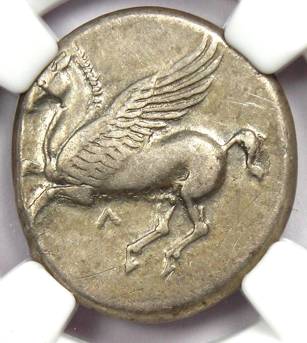 ACARNANIA LEUCAS AR STATER 300 BC PEGASUS AND ATHENA COIN (1 of 2)