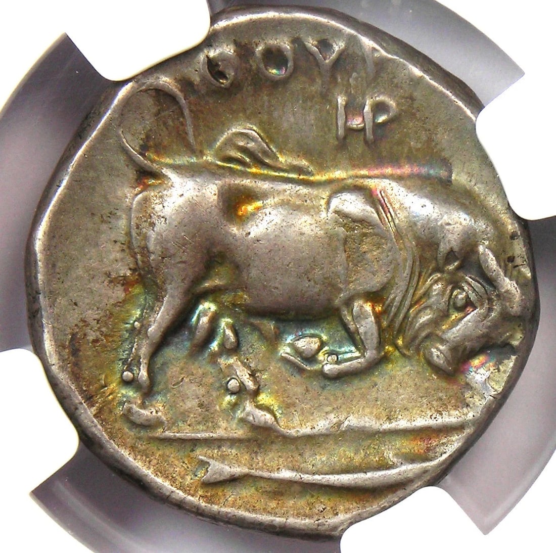LUCANIA THURIUM AR STATER SILVER GREEK COIN: Lucania Thurium AR Stater Silver Greek Coin Year : 410 BC Denomination : Stater Country of Origin : Greece Accessories: None Accessories Notice: When purchasing pre-owned goods, please refer to the