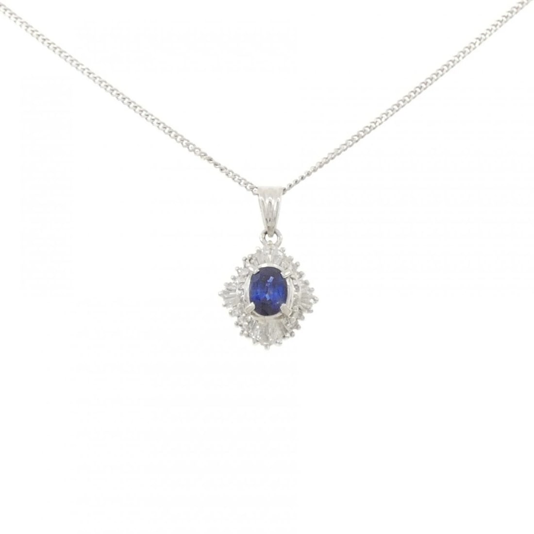 PT900/PT850 SAPPHIRE NECKLACE: PT900/PT850 Sapphire Necklace Brand: Unbranded Type/Style: Sapphire Necklace Material: Platinum900/Platinum850, Main Stone Sapphire Color: Platinum Size: Length: 40cm Pendant length approx. x width