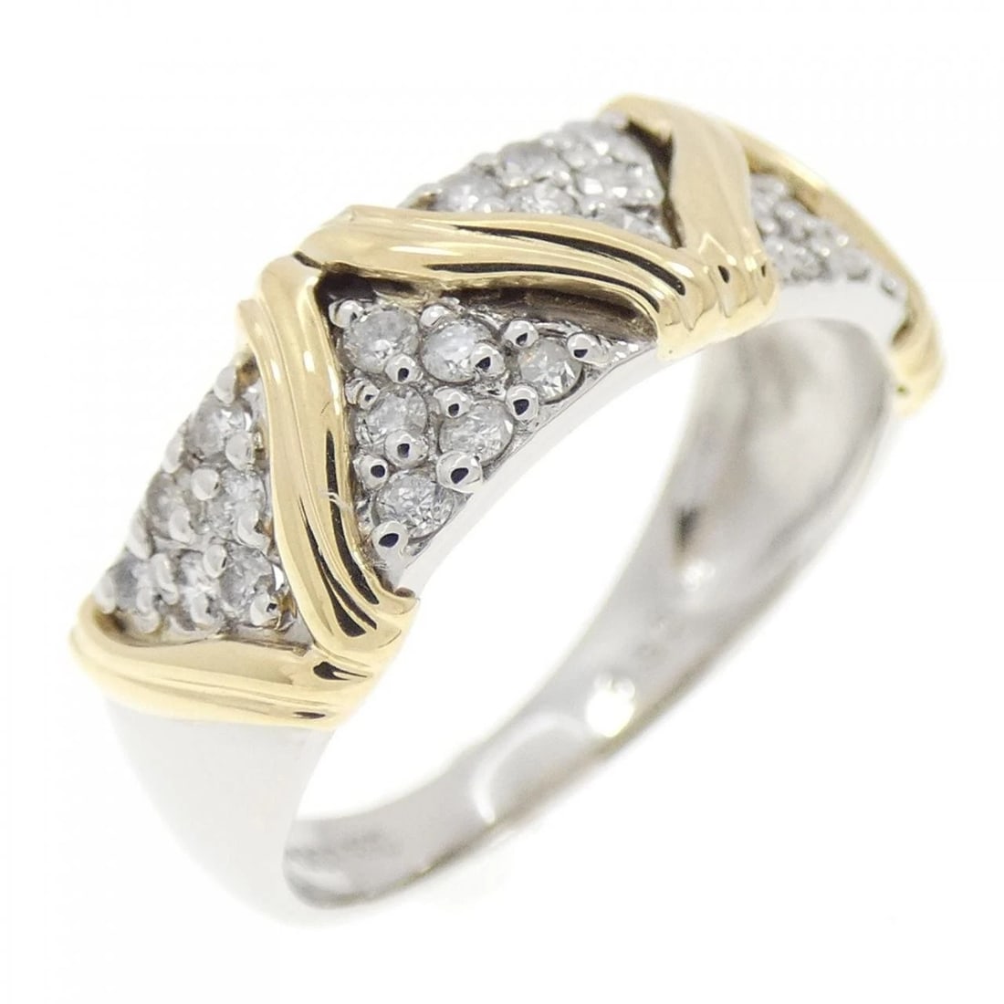 PT900/K18YG DIAMOND RING: PT900/K18YG Diamond Ring Brand: Unbranded Type/Style: Diamond Ring Material: Platinum 900 / K18 yellow gold, Color: Platinum yellow gold Size: US5 3/4 Accessories: None Accessories Notice: When