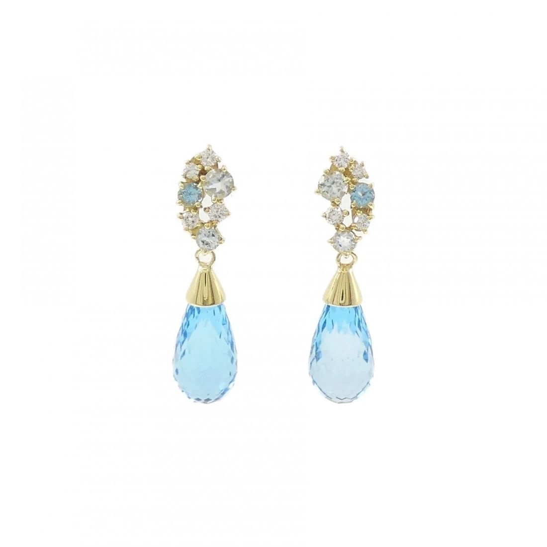 K18YG BLUE TOPAZ PIERCE: K18YG Blue Topaz Pierce Brand: Unbranded Type/Style: Blue Topaz Pierce/Earring Material: K18 yellow gold, Color: Yellow Gold/White Gold Size: Approximate dimensions: 27.8mm x 6.8mm Accessories: None