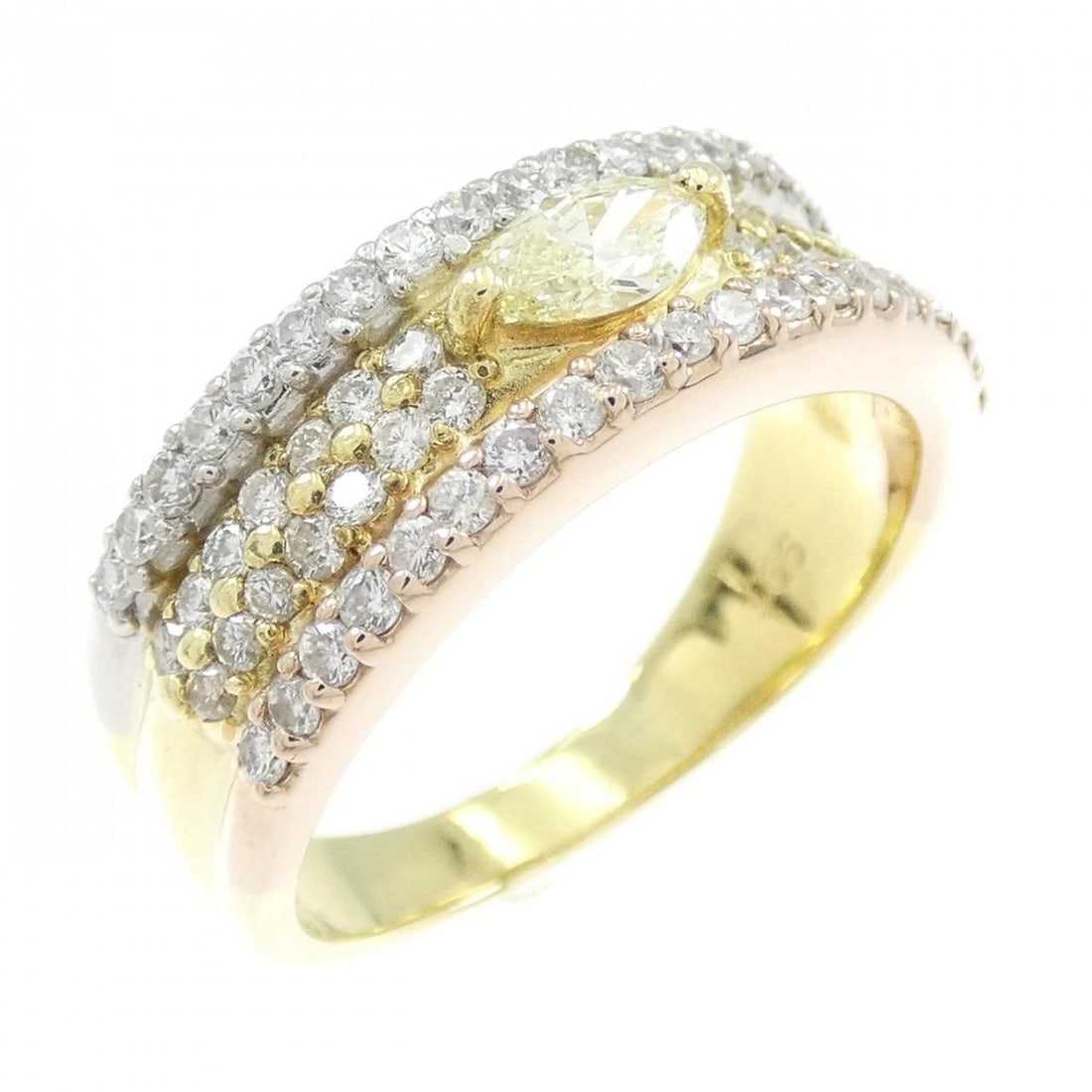 K18YG/PT900/K18PG DIAMOND RING: K18YG/PT900/K18PG Diamond Ring Brand: Unbranded Type/Style: Diamond Ring Material: 18K Yellow Gold/Platinum 900/18K Pink Gold, Main Stone Natural Color: Yellow Gold/Platinum Pink Gold Size: US7 1/4