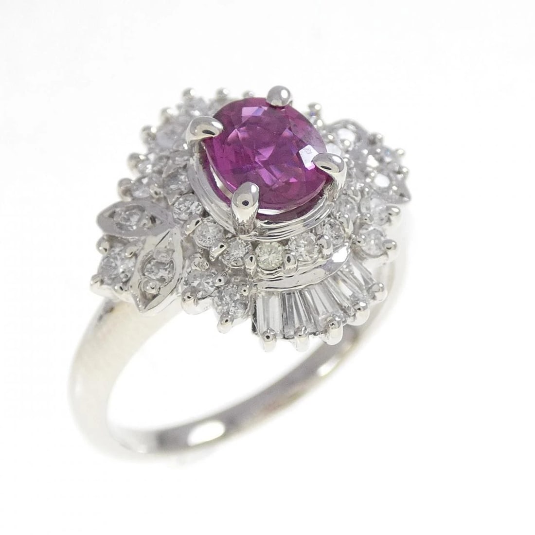 PT900 RUBY RING: PT900 Ruby Ring Brand: Unbranded Type/Style: Ruby Ring Material: Platinum900, Main Stone Ruby Color: Platinum Size: US6 1/4 Accessories: None Accessories Notice: When purchasing pre-owned