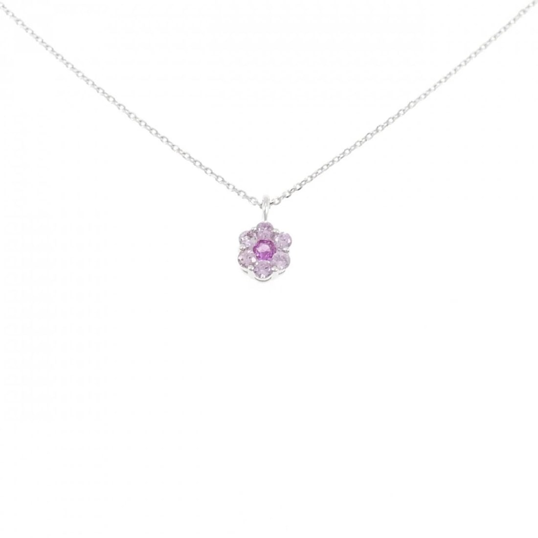 K18WG FLOWER SAPPHIRE NECKLACE: K18WG Flower Sapphire Necklace Brand: Unbranded Type/Style: Sapphire Necklace Material: K18 white gold, Main Stone Sapphire Color: white gold Size: Length: 45cm Pendant length approx. x width