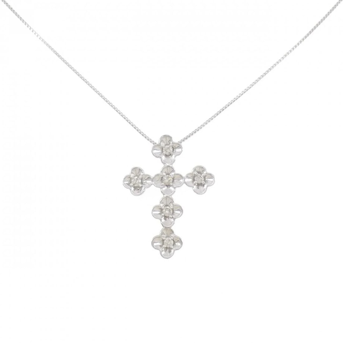 K18WG FLOWER X CROSS DIAMOND NECKLACE: K18WG Flower x Cross Diamond Necklace Brand: Unbranded Type/Style: Diamond Necklace Material: K18 white gold, Main Stone Natural Color: white gold Size: Length: 45cm Pendant length approx. x width