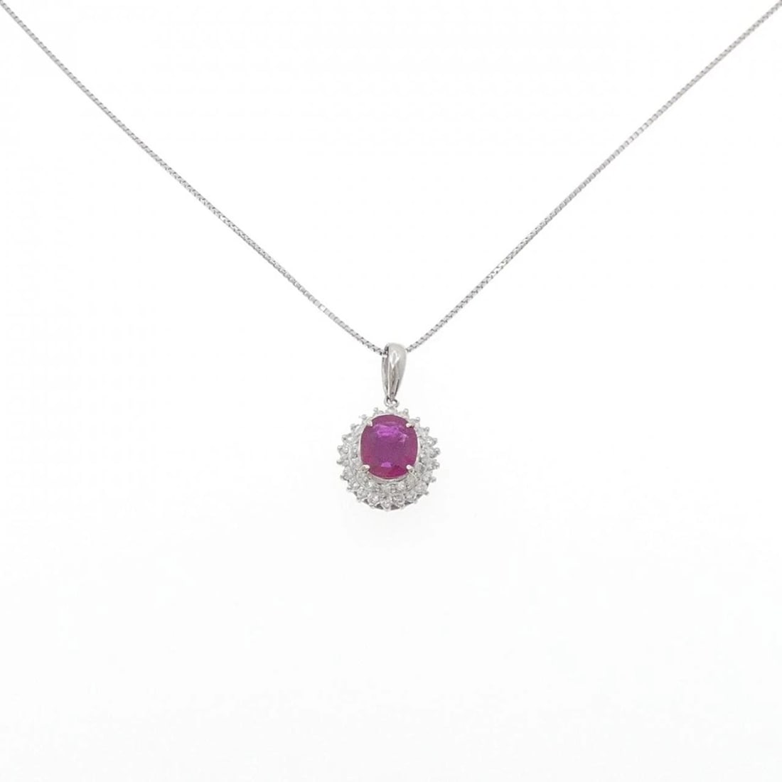 PT900/PT850 RUBY NECKLACE: PT900/PT850 Ruby Necklace Brand: Unbranded Type/Style: Ruby Necklace Material: Platinum900/Platinum850, Main Stone Ruby Color: Platinum Size: length 45cm Pendant length approx. x width approx.: