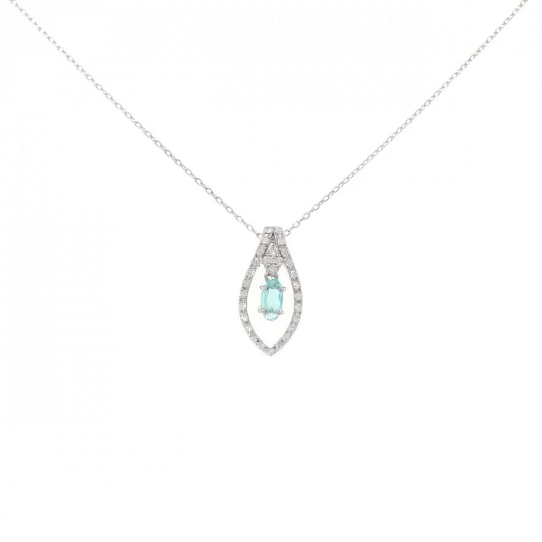 K18WG PARAIBA TOURMALINE NECKLACE: K18WG Paraiba tourmaline Necklace Brand: Unbranded Type/Style: Paraiba Tourmaline Necklace Material: K18 white gold, Color: white gold Size: length 40cm Pendant length approx. x width approx.:
