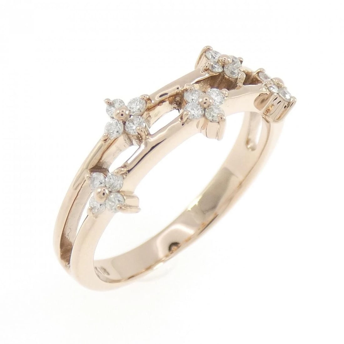 K18PG FLOWER DIAMOND RING: K18PG Flower Diamond Ring Brand: Unbranded Type/Style: Diamond Ring Material: K18 Pink Gold, Main Stone Natural Color: Pink Gold Size: US8 1/4 Accessories: None Accessories Notice: When purchasing