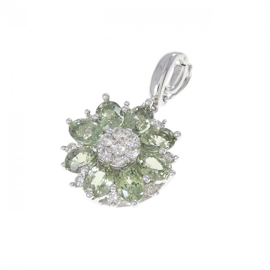 K18WG FLOWER SAPPHIRE PENDANT: K18WG Flower Sapphire Pendant Brand: Unbranded Type/Style: Sapphire Pendant/Brooch Material: K18 white gold, Main Stone Sapphire Color: white gold Size: Approx. height x width: 22.7mm x 14.3mm