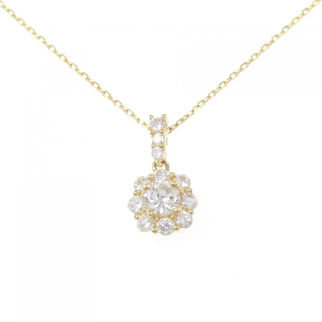 K18YG FLOWER DIAMOND NECKLACE: K18YG Flower Diamond Necklace Brand: Unbranded Type/Style: Diamond Necklace Material: K18 yellow gold, Main Stone Natural Color: yellow gold Size: length 41cm Pendant length approx. x width approx.: