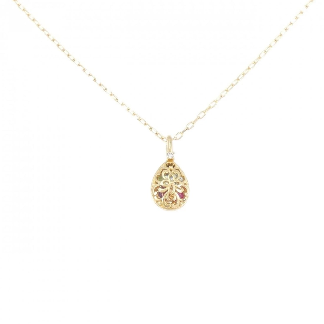 K18YG COLOR STONE NECKLACE: K18YG Color Stone Necklace Brand: Unbranded Type/Style: Ruby Necklace Material: K18 yellow gold, Color: yellow gold Size: length 45cm Pendant length approx. x width approx.: 13.1mmx6.4mm Chain