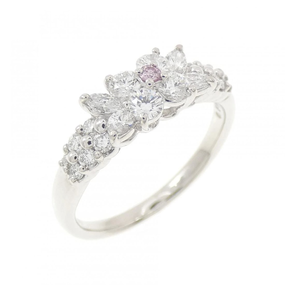 PT900 PINK DIAMOND RING: PT900 Pink Diamond Ring Brand: Unbranded Type/Style: Pink Diamond Ring Material: Platinum900, Main Stone Natural Color: Platinum Size: US4 3/4 Accessories: None Accessories Notice: When purchasing