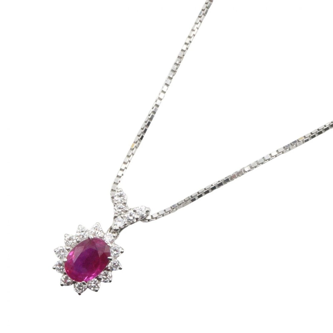 JEWELRY RUBY DIAMOND NECKLACE: JEWELRY Ruby Diamond Necklace Brand: JEWELRY Type/Style: Necklace Material: Pt900 Platinum, Color: Silver Size: Size Neck rotation?36.5/40.5cm(14.4") Motif W?9mm x H?16mm(0.4" x 0.6") Accessories: