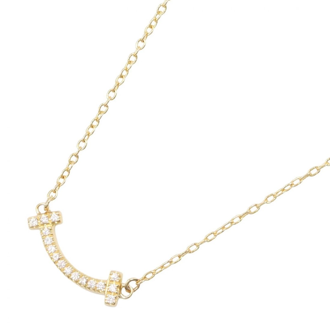 TIFFANY?CO T SMILE MINI DIAMOND NECKLACE: TIFFANY?CO T Smile Mini Diamond Necklace Brand: TIFFANY?CO Type/Style: Necklace Material: K18 (Yellow Gold), Color: Gold Size: Size Neck rotation?40.5/45.5cm(15.9") Motif W?13mm x H?3mm(0.5" x 0.1")