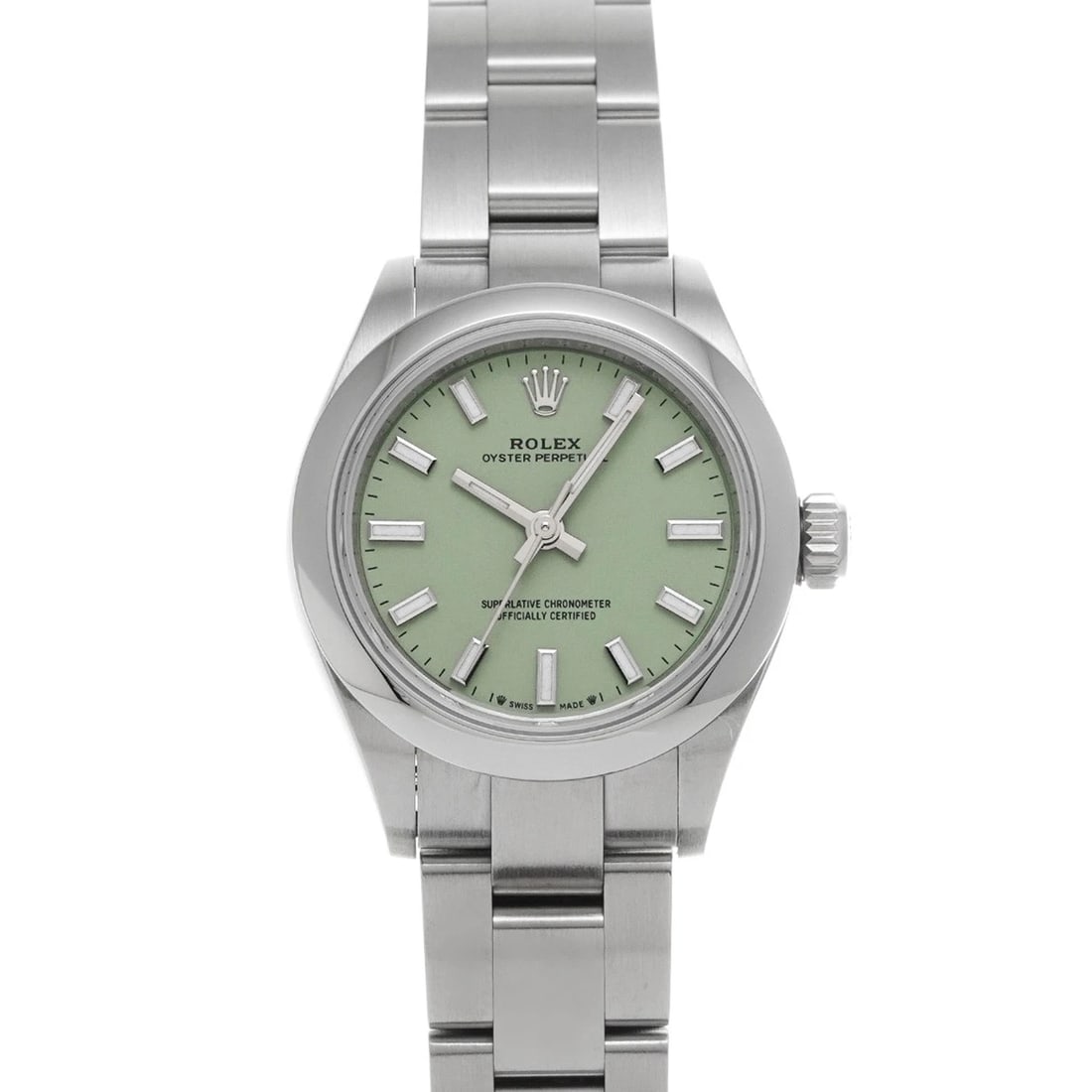 ROLEX OYSTER PERPETUAL 28 PISTACHIO WATCH: ROLEX Oyster Perpetual 28 pistachio Watch Brand: ROLEX Type/Style: Wristwatch Material: Band Material Stainless steel, Case Material Stainless steel Color: Dial Color pistachio Size: Case Size