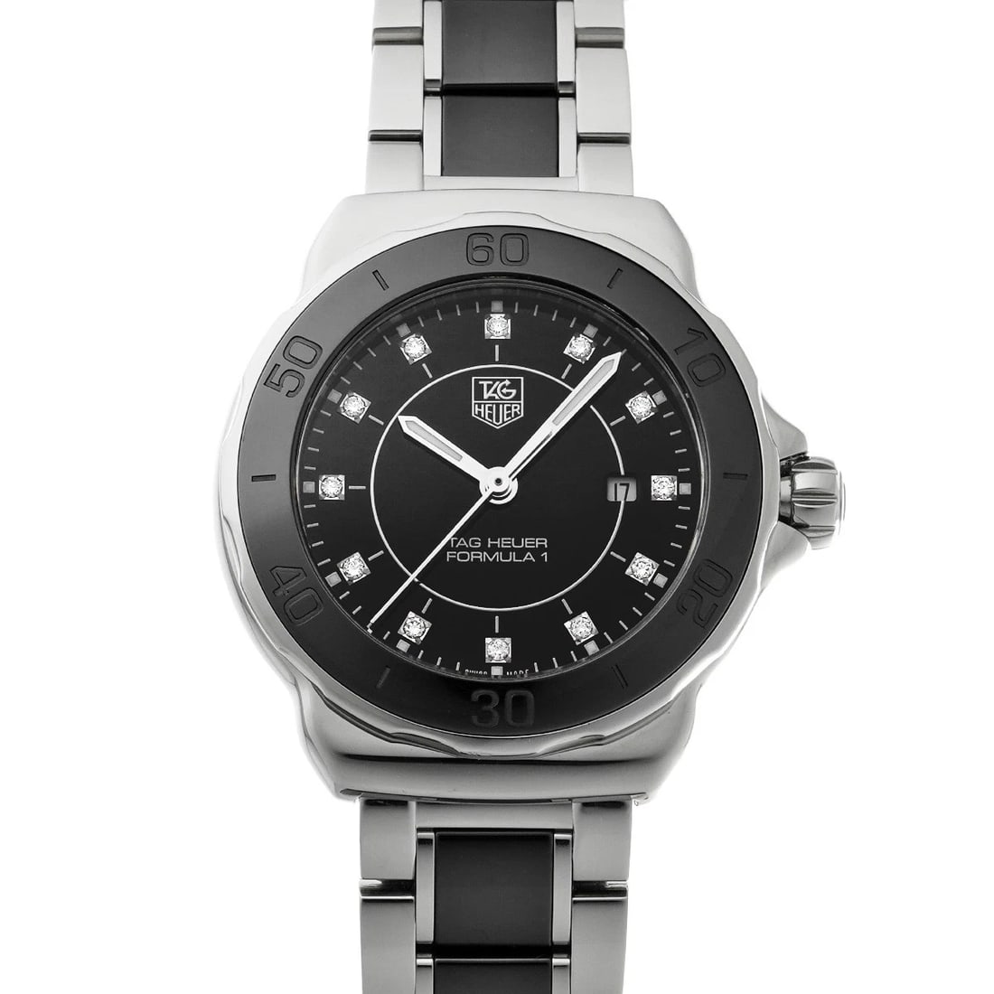 TAG HEUER QUARTZ BLACK/DIAMOND WATCH: TAG HEUER Quartz black/diamond Watch Brand: TAG Heuer Type/Style: Wristwatch Material: Band Material Stainless Steel, Ceramic, Case Material Stainless Steel Color: Dial Color Black Size: Case Size