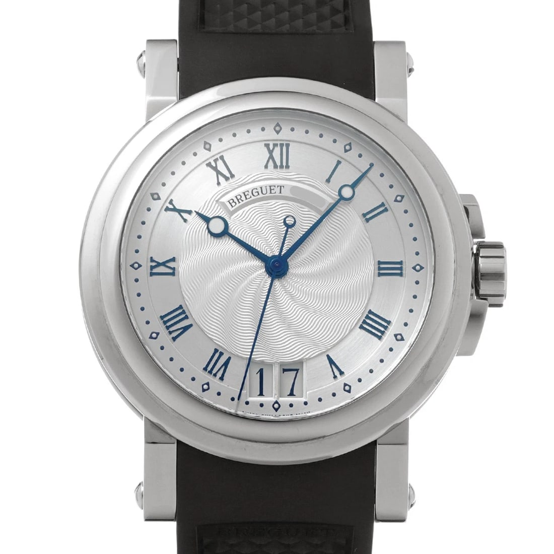 BREGUET MARINE II LARGE DATE SILVER WATCH: Breguet Marine II Large Date Silver Watch Brand: Breguet Type/Style: Wristwatch Material: Band Material rubber, Case Material Stainless steel Color: Dial Color Silver Size: Case Size H/about 39mm