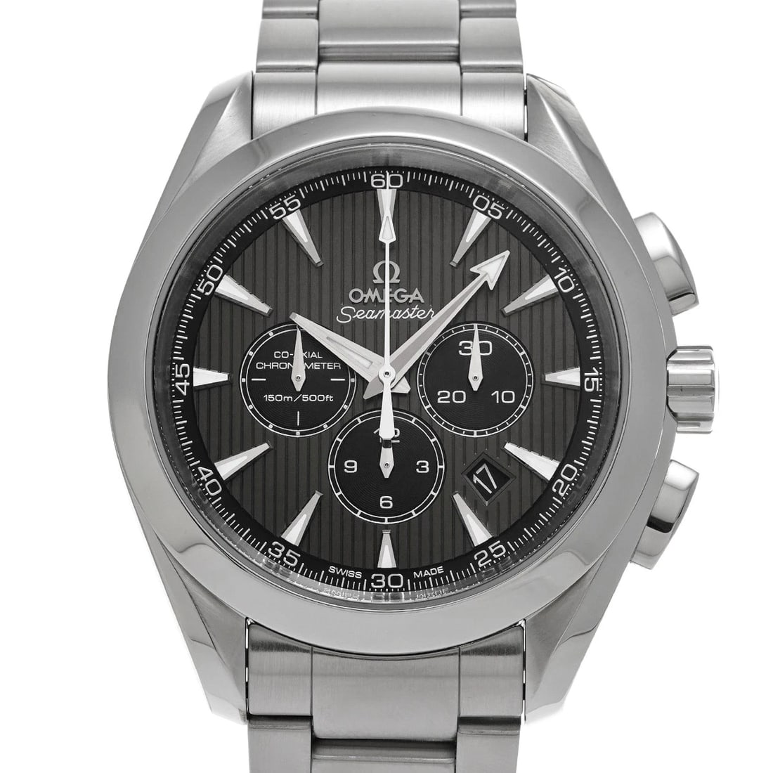 OMEGA SEAMASTER AQUA TERRA CO-AXIAL CHRONOGRAPH WATCH: OMEGA Seamaster Aqua Terra Co-axial Chronograph Watch Brand: OMEGA Type/Style: Wristwatch Material: Band Material Stainless steel, Case Material Stainless steel Color: Dial Color gray Size: Case Size