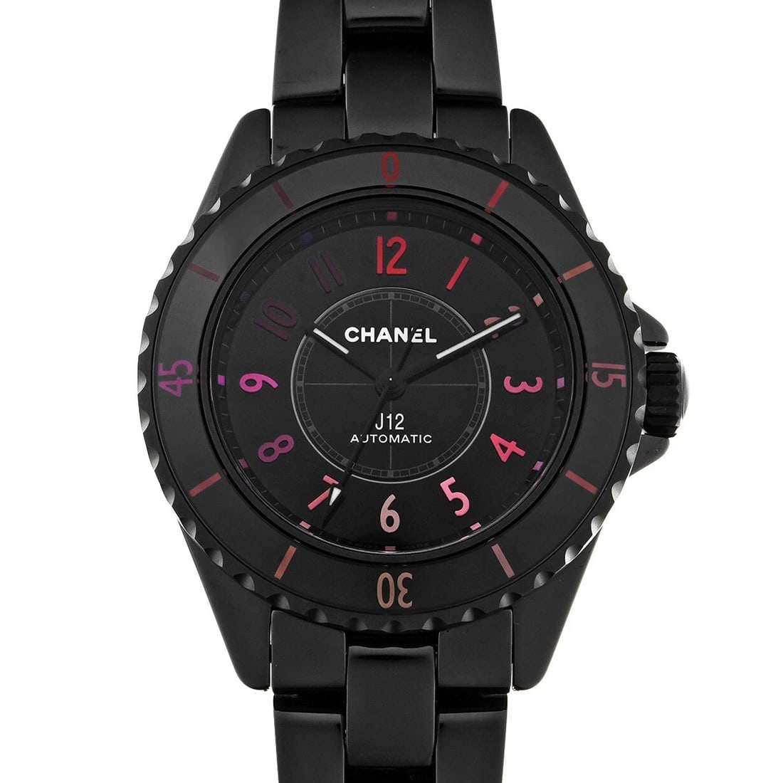 CHANEL J12 BLUSH CALIBER BLACK LACQUER WATCH: CHANEL J12 BLUSH Caliber Black lacquer Watch Brand: CHANEL Type/Style: Wristwatch Material: Band Material ceramic, Case Material ceramic Color: Dial Color Black lacquer Size: Case Size H/about 33mm