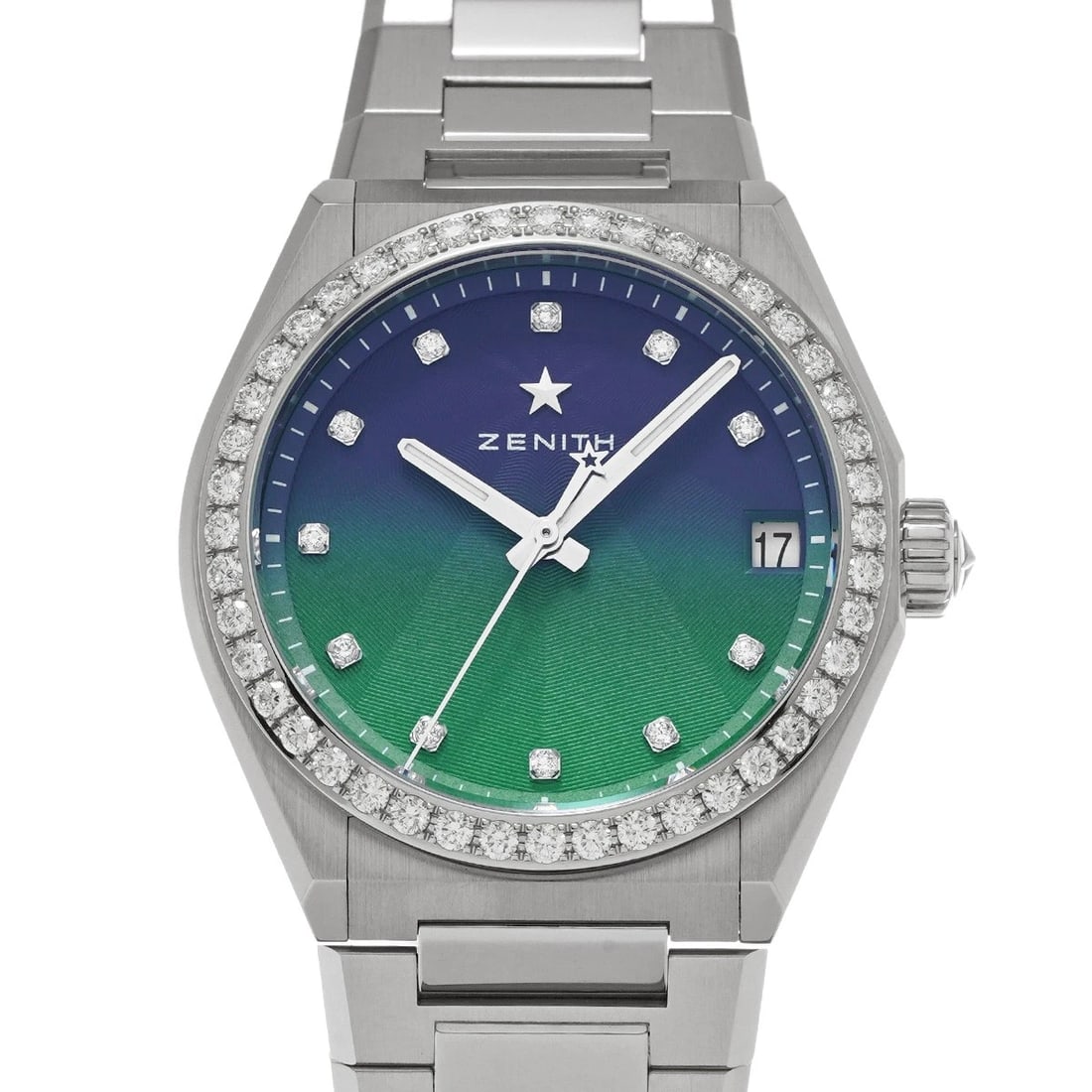 ZENITH DEFY MIDNIGHT BOIS BLUE/GREEN/DIAMOND WATCH: ZENITH DEFY Midnight Bois blue/Green/Diamond Watch Brand: Zenith Type/Style: Wristwatch Material: Band Material Stainless Steel, Case Material Stainless Steel Color: Dial Color Dial Color Blue, Green