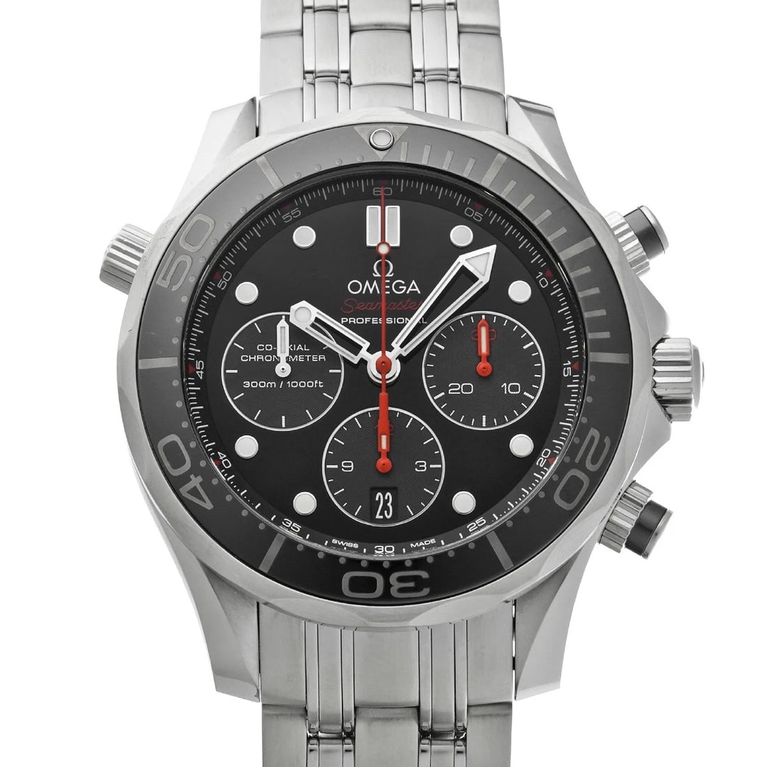 OMEGA SEAMASTER DIVER CO-AXIAL CHRONOGRAPH BLACK WATCH: OMEGA Seamaster Diver Co-axial Chronograph black Watch Brand: OMEGA Type/Style: Wristwatch Material: Band Material Stainless steel, Case Material Stainless steel Color: Dial Color black Size: Case