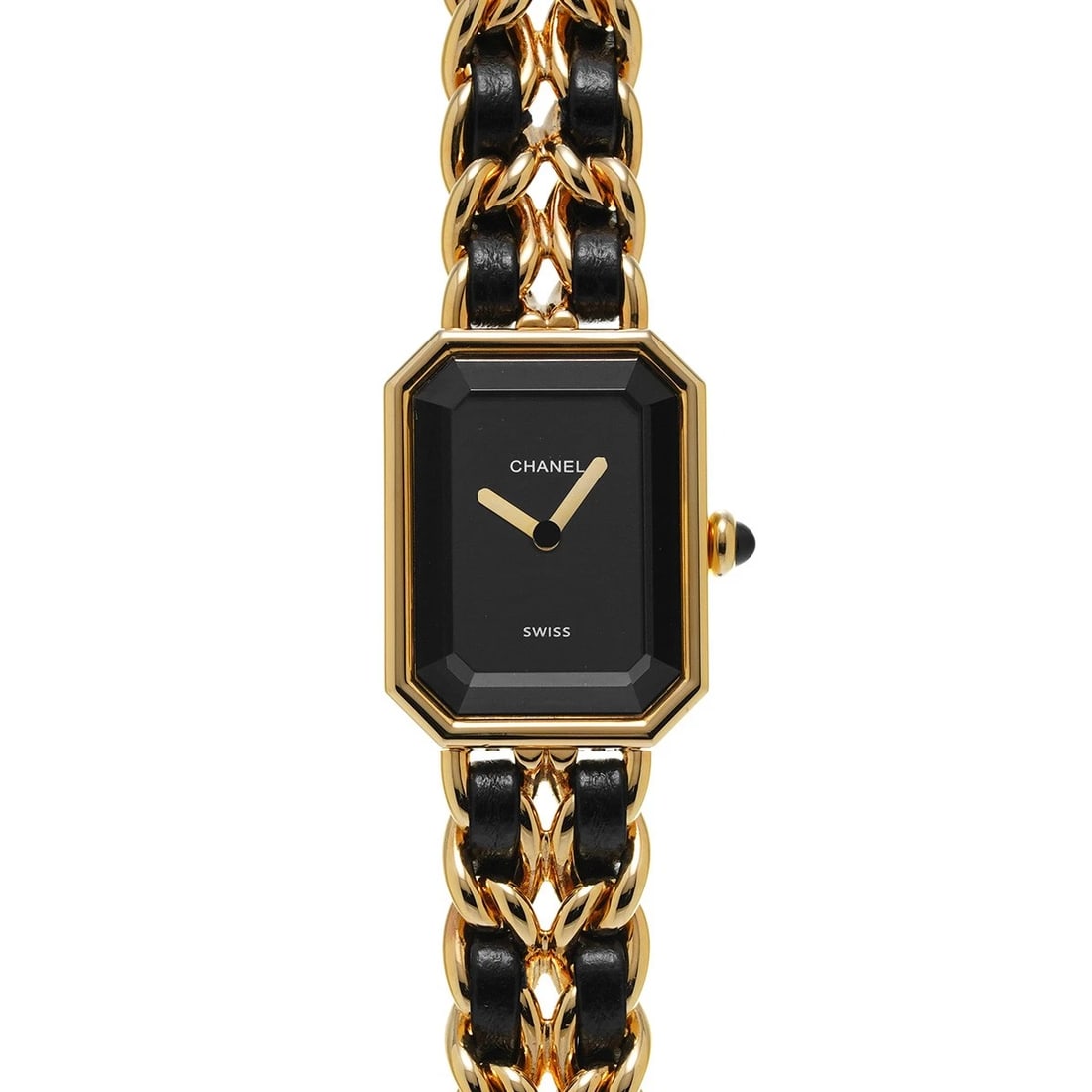 CHANEL PREMIRE BLACK WATCH: CHANEL Premire black Watch Brand: CHANEL Type/Style: Wristwatch Material: Band Material Leather, Gold Plated, Stainless Steel, Metal, Yellow Gold, Case Material Gold Plated, Stainless Steel Color: