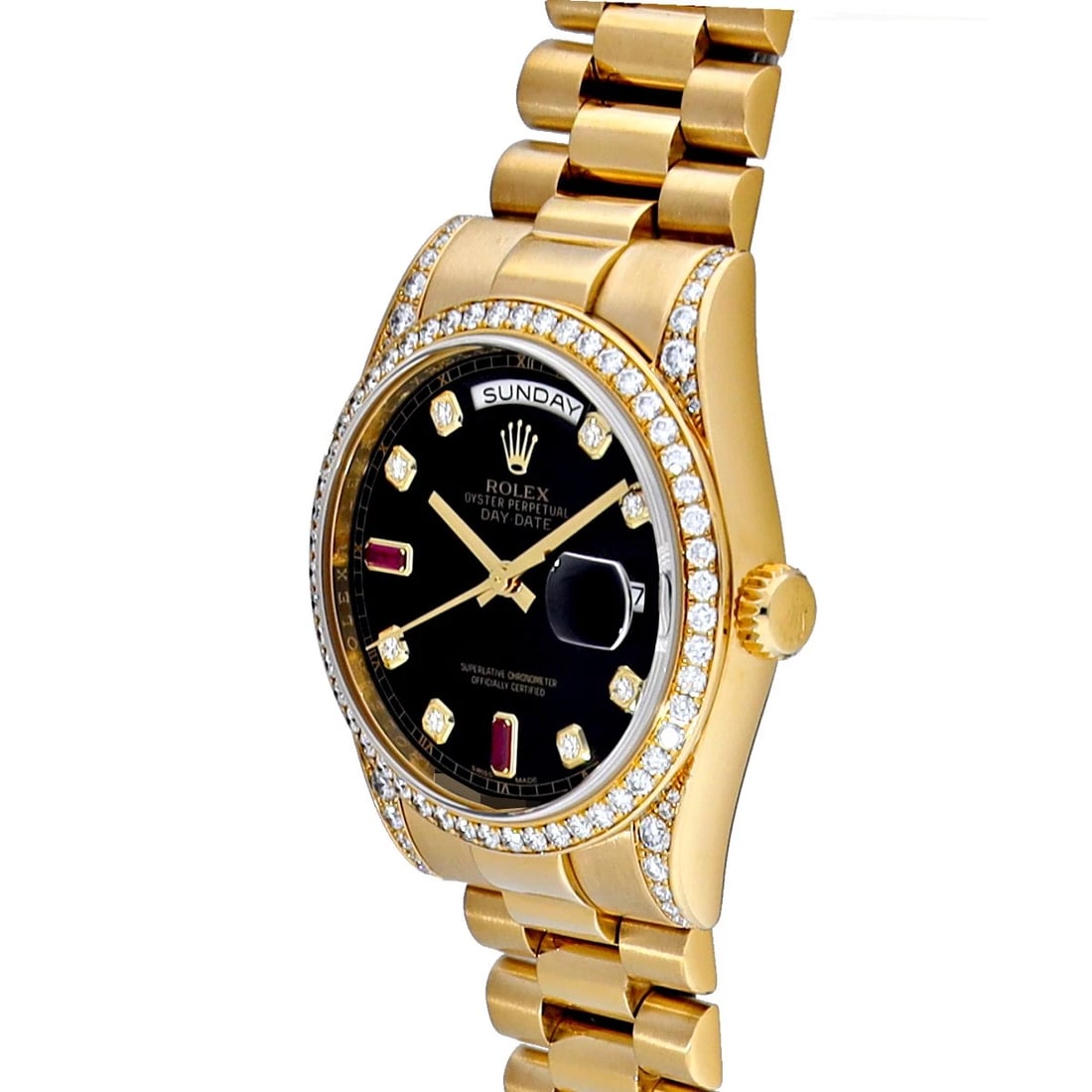 ROLEX DAY-DATE BLACK/DIAMOND / RUBY WATCH - 2