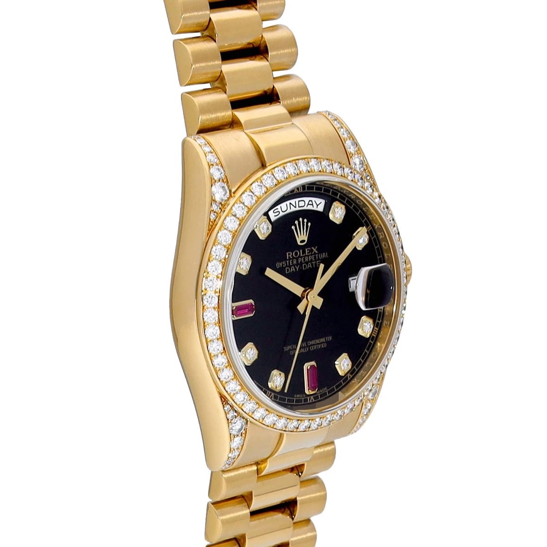 ROLEX DAY-DATE BLACK/DIAMOND / RUBY WATCH - 3