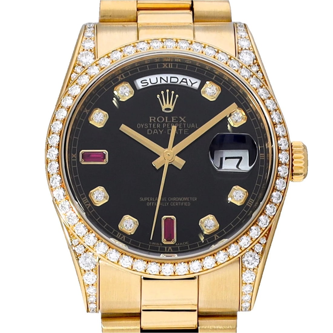 ROLEX DAY-DATE BLACK/DIAMOND / RUBY WATCH - 4