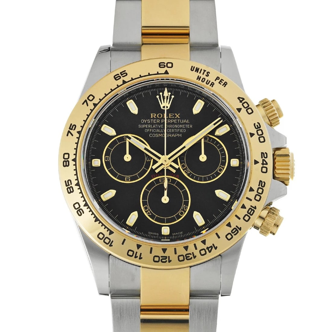 ROLEX COSMOGRAPH DAYTONA BLACK WATCH: ROLEX Cosmograph Daytona black Watch Brand: ROLEX Type/Style: Wristwatch Material: Band Material Stainless steel/Yellow Gold, Case Material Stainless steel Color: Dial Color black Size: Case Size
